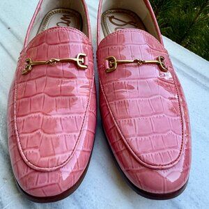 SAM EDELMAN Loraine Pink Leather Croc Embossed Loafers Size 7 - EUC
